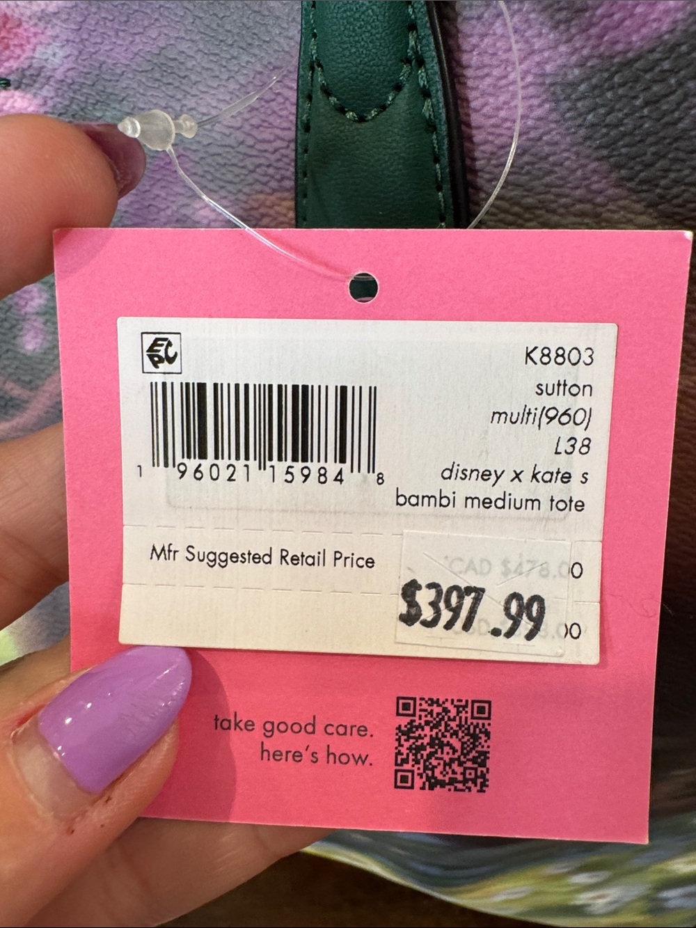 kate spade x Disney Bambi Print Tote with Green Handles - Picture 7 of 14